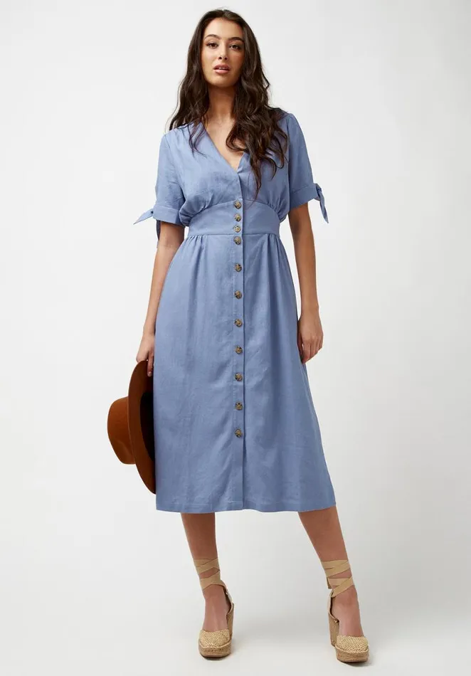 Women Buttoned Linen Pink Mariposa Dress Pink Yarrow Buffalo David Bitton Dresses and Jumpsuits