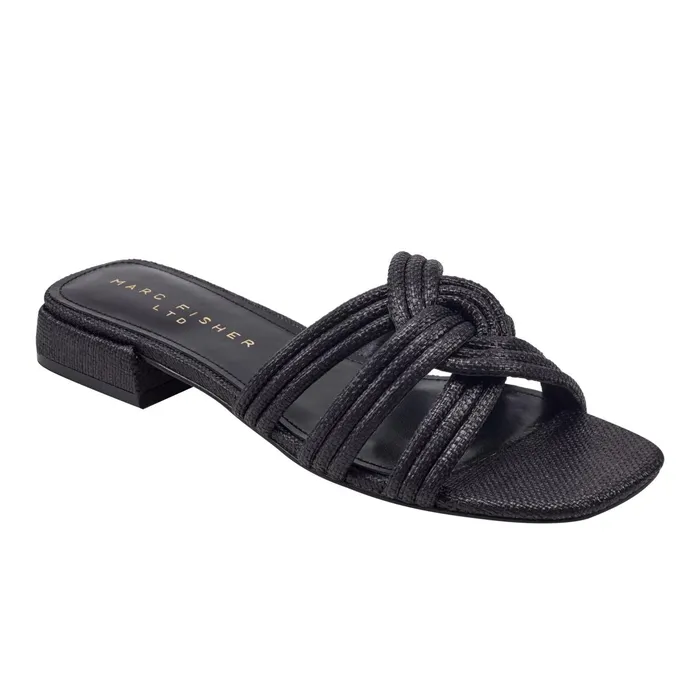 Women Casara Slide Sandal Black Raffia Marc Fisher Mules and Slides