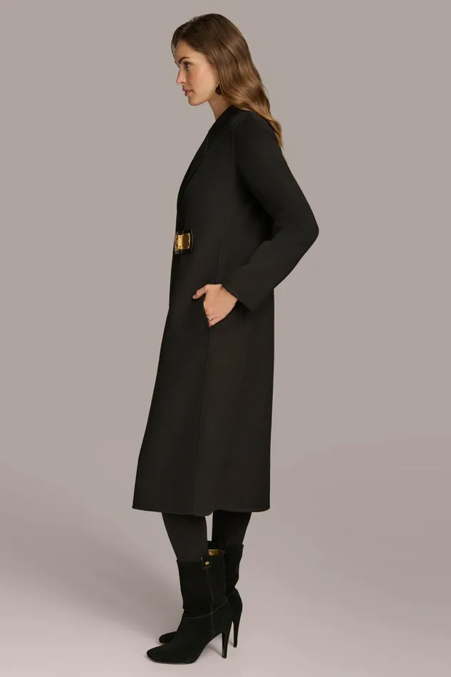 Women Coats And Jackets Donna Karan TAILORED COAT WITH BRUSHED HARDWARE DETAIL Black
