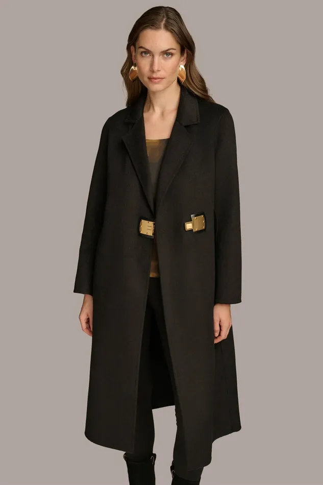 Women Coats And Jackets Donna Karan TAILORED COAT WITH BRUSHED HARDWARE DETAIL Black