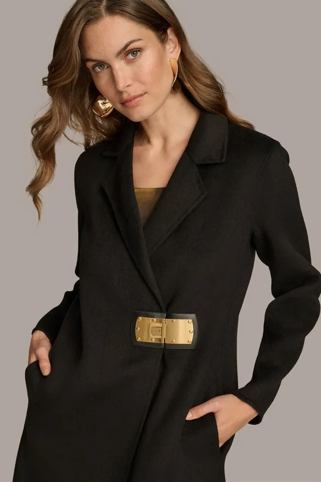 Women Coats And Jackets Donna Karan TAILORED COAT WITH BRUSHED HARDWARE DETAIL Black