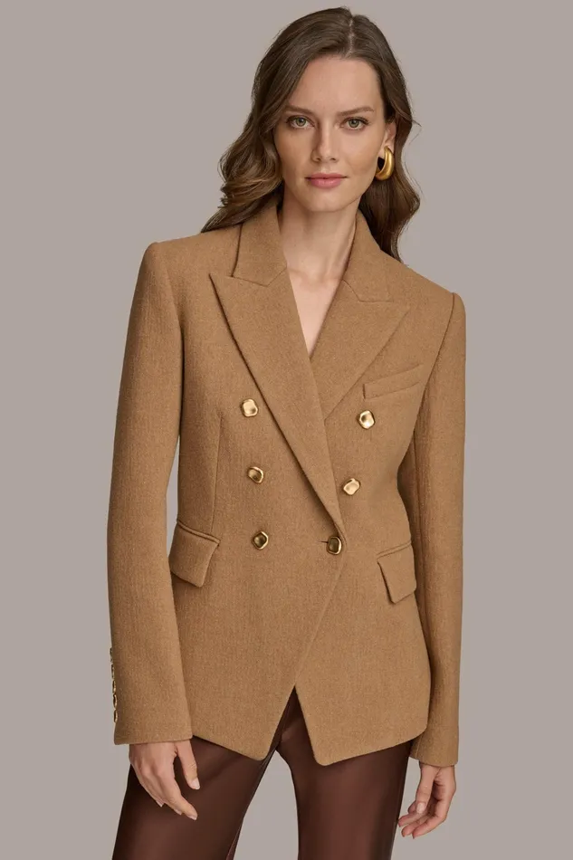 Women Coats And Jackets Donna Karan WOOL BLAZER JACKET Camel