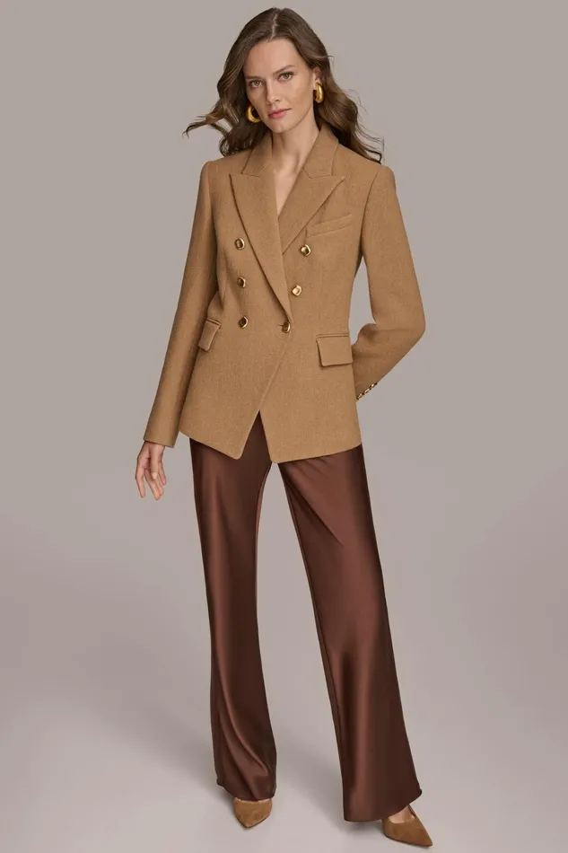 Women Coats And Jackets Donna Karan WOOL BLAZER JACKET Camel