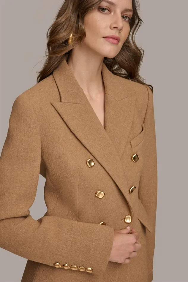 Women Coats And Jackets Donna Karan WOOL BLAZER JACKET Camel