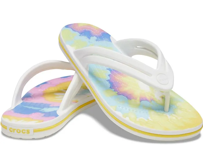 Women Crocband TieDye Flip White Multi Crocs FlipFlops