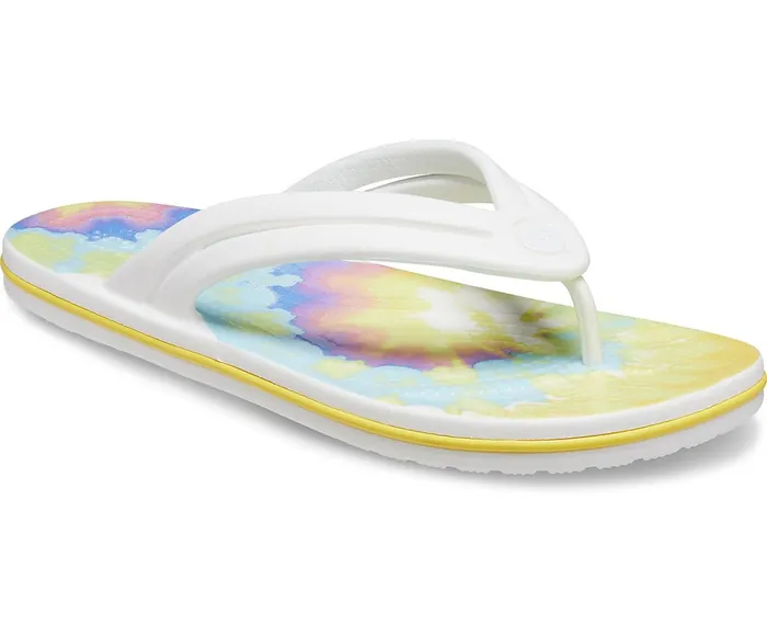 Women Crocband TieDye Flip White Multi Crocs FlipFlops