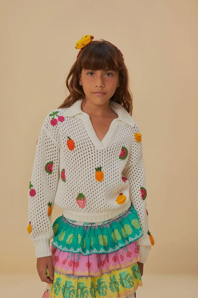 Women Crochet Fruit Kids Sweater Offwhite FARM Rio Sweaters and Sweatshirts