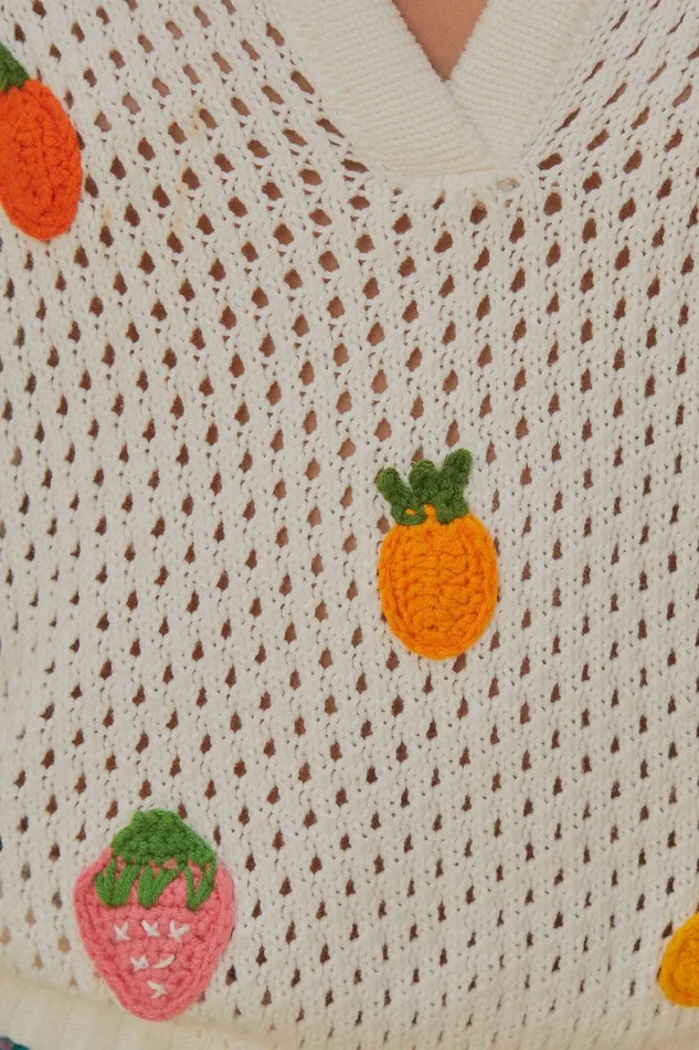 Women Crochet Fruit Kids Sweater Offwhite FARM Rio Sweaters and Sweatshirts