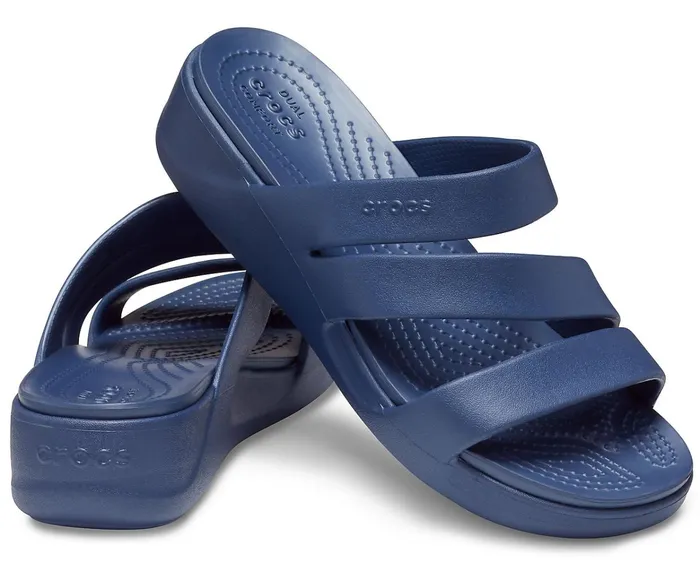 Women Crocs Monterey Strappy Wedge Navy Crocs Sandals