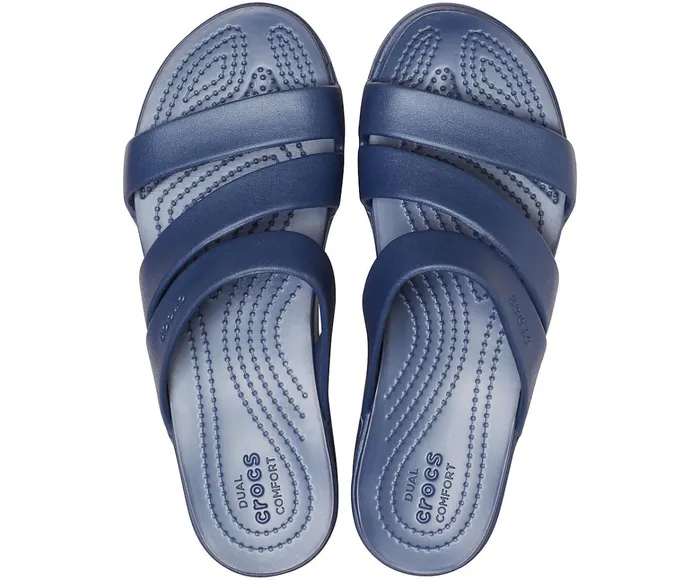 Women Crocs Monterey Strappy Wedge Navy Crocs Sandals