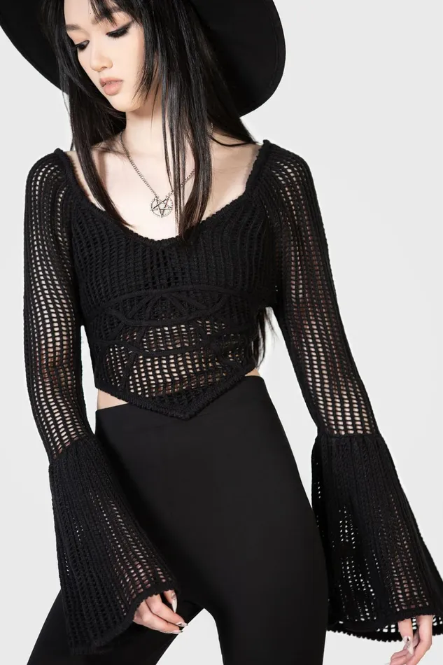 Women Crop Killstar Cruel Fate Knit Top