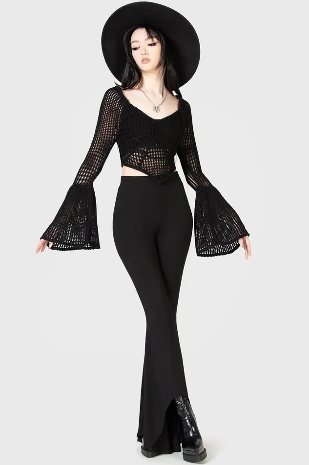 Women Crop Killstar Cruel Fate Knit Top