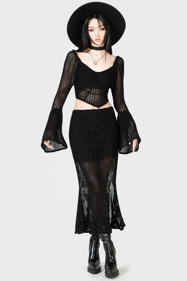 Women Crop Killstar Cruel Fate Knit Top