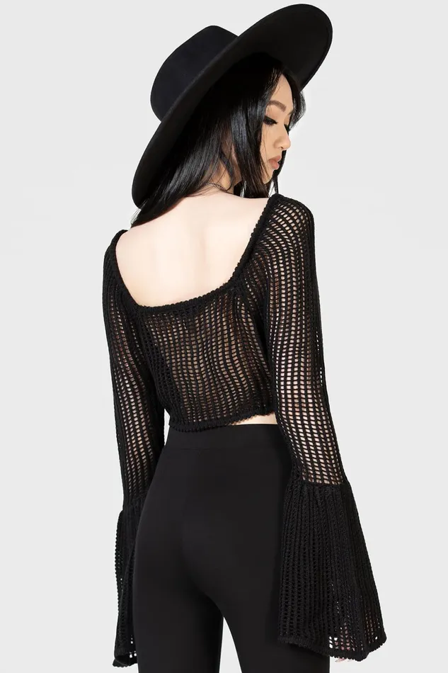 Women Crop Killstar Cruel Fate Knit Top