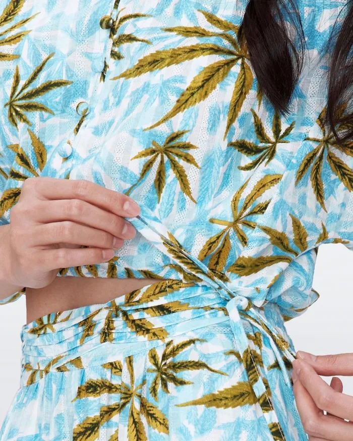Women Dario Cotton Dobby Top Huge Cannabis Blue DVF Tops