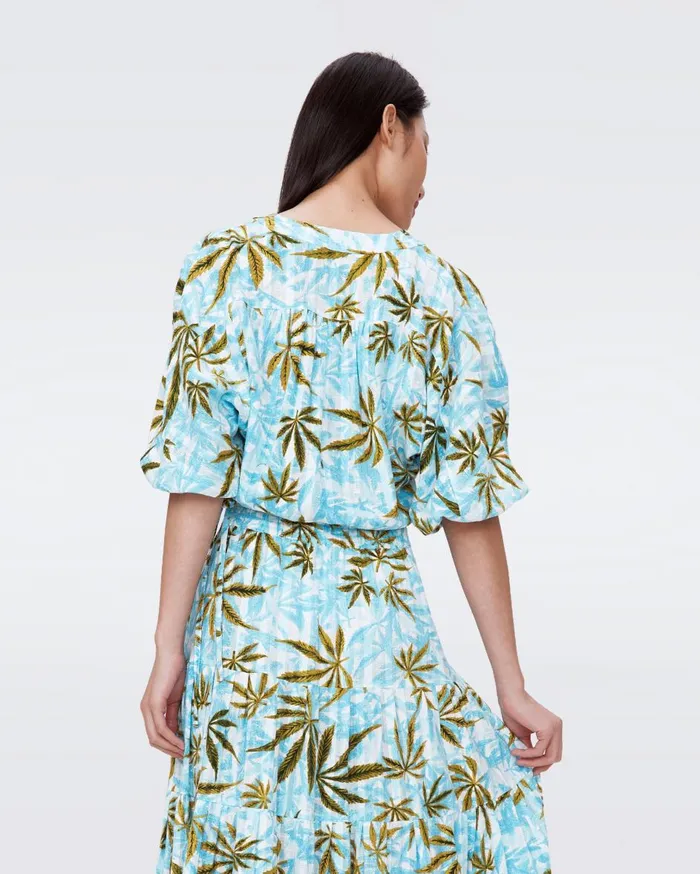 Women Dario Cotton Dobby Top Huge Cannabis Blue DVF Tops