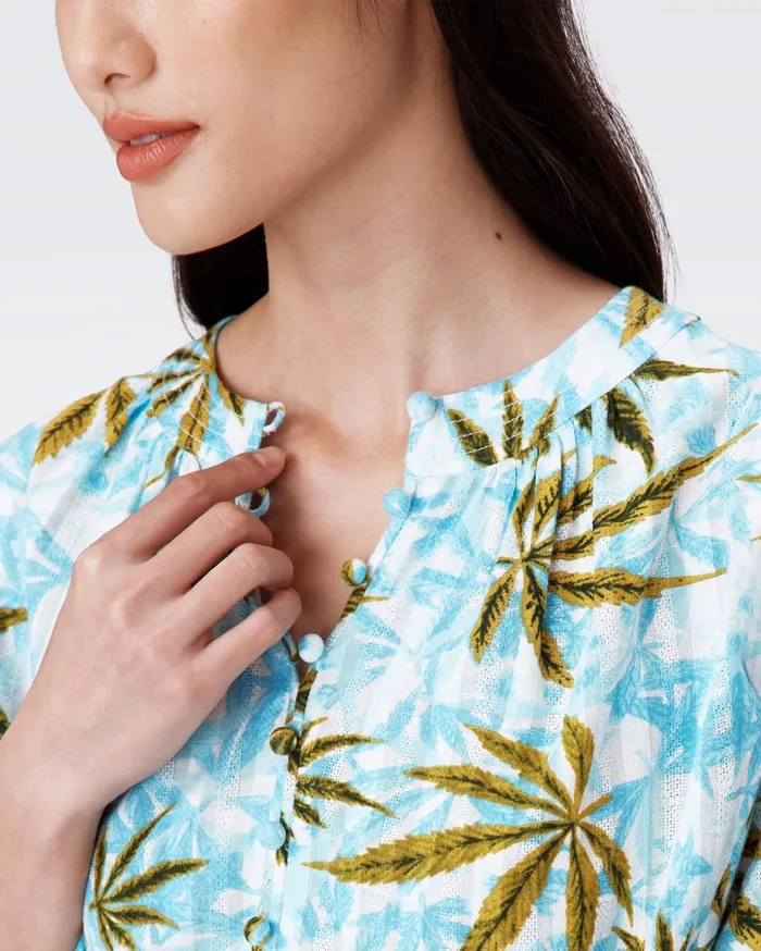 Women Dario Cotton Dobby Top Huge Cannabis Blue DVF Tops