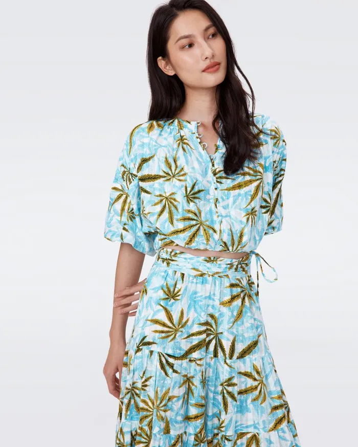 Women Dario Cotton Dobby Top Huge Cannabis Blue DVF Tops