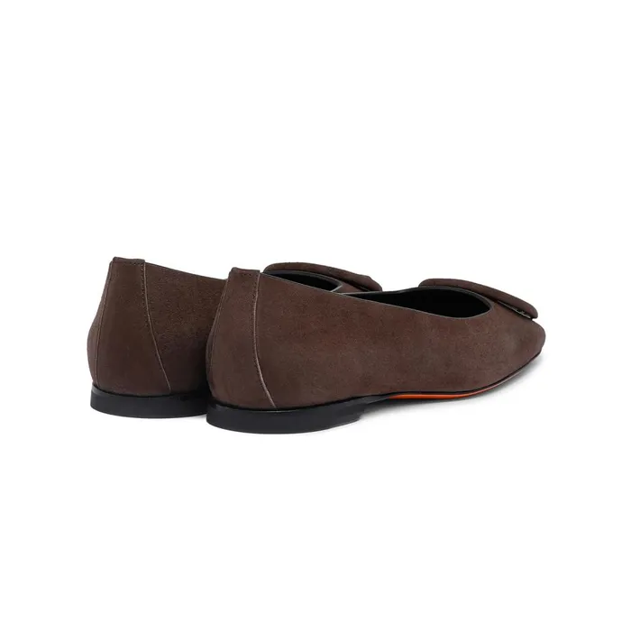Women Dark Brown Suede Ballet Flat Santoni Flats Shoes