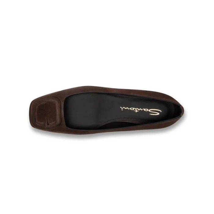 Women Dark Brown Suede Ballet Flat Santoni Flats Shoes