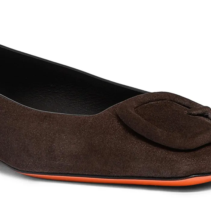 Women Dark Brown Suede Ballet Flat Santoni Flats Shoes