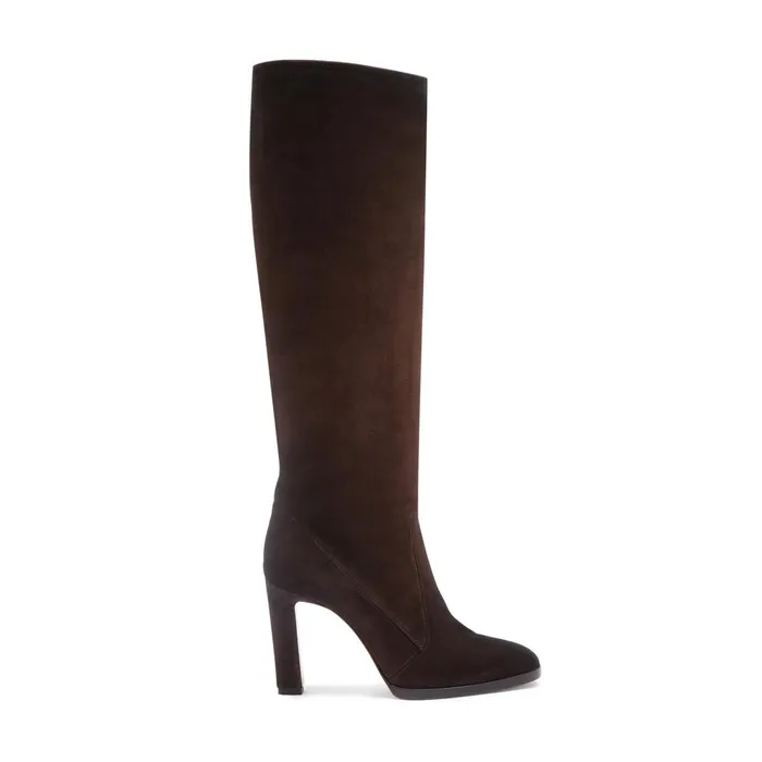 Women Dark Brown Suede HighHeel Boot Santoni Boots and Ankle Boots