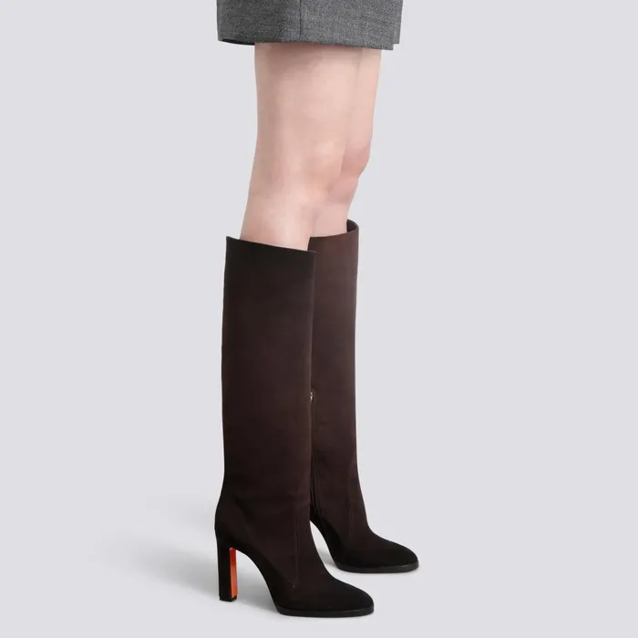 Women Dark Brown Suede HighHeel Boot Santoni Boots and Ankle Boots