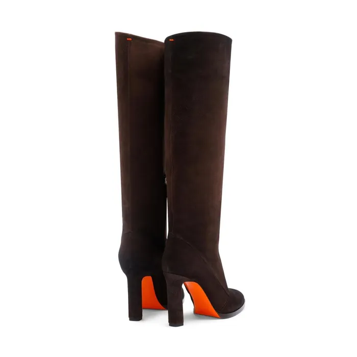 Women Dark Brown Suede HighHeel Boot Santoni Boots and Ankle Boots