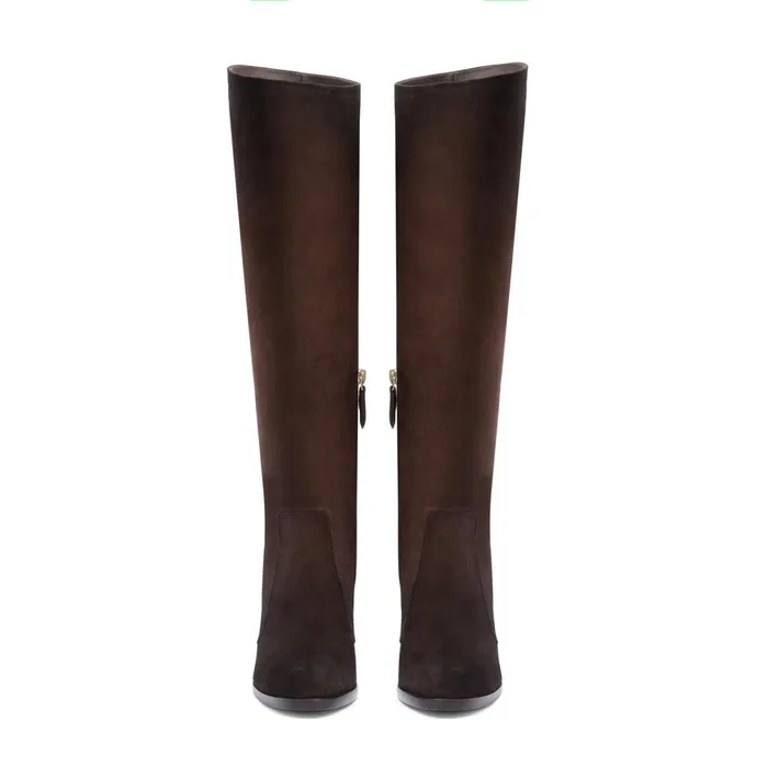 Women Dark Brown Suede HighHeel Boot Santoni Boots and Ankle Boots