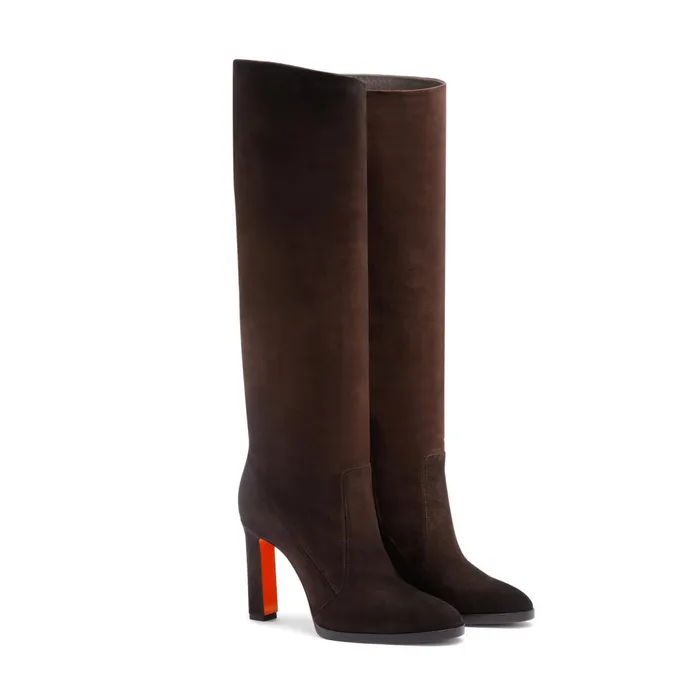 Women Dark Brown Suede HighHeel Boot Santoni Boots and Ankle Boots