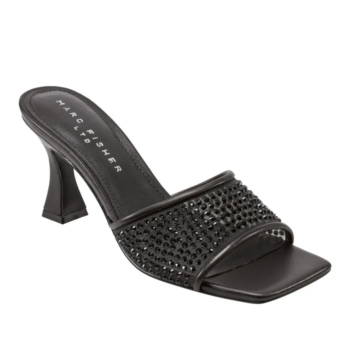 Women Delaney Studded Slide Sandal Black Leather Marc Fisher Sandals
