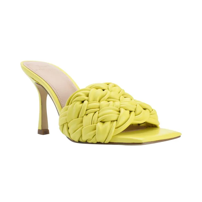 Women Draya Square Toe Slide Yellow Leather Marc Fisher Mules and Slides