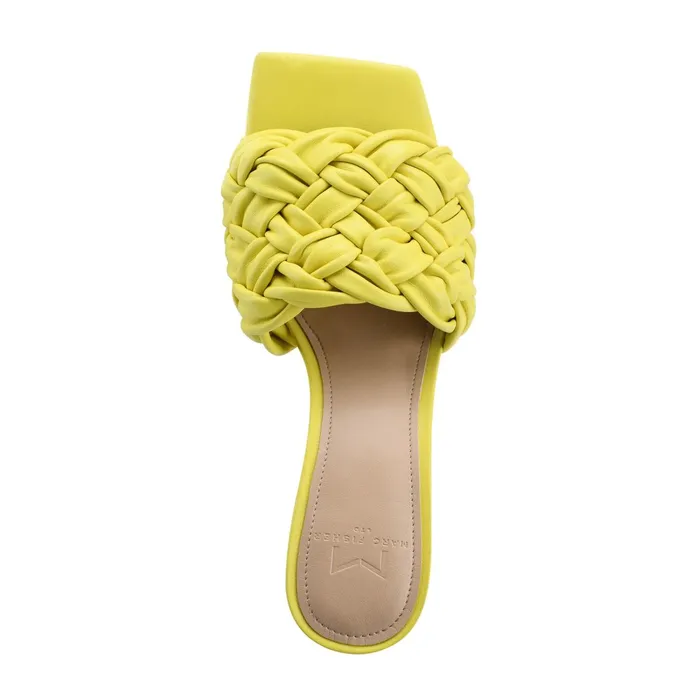 Women Draya Square Toe Slide Yellow Leather Marc Fisher Mules and Slides
