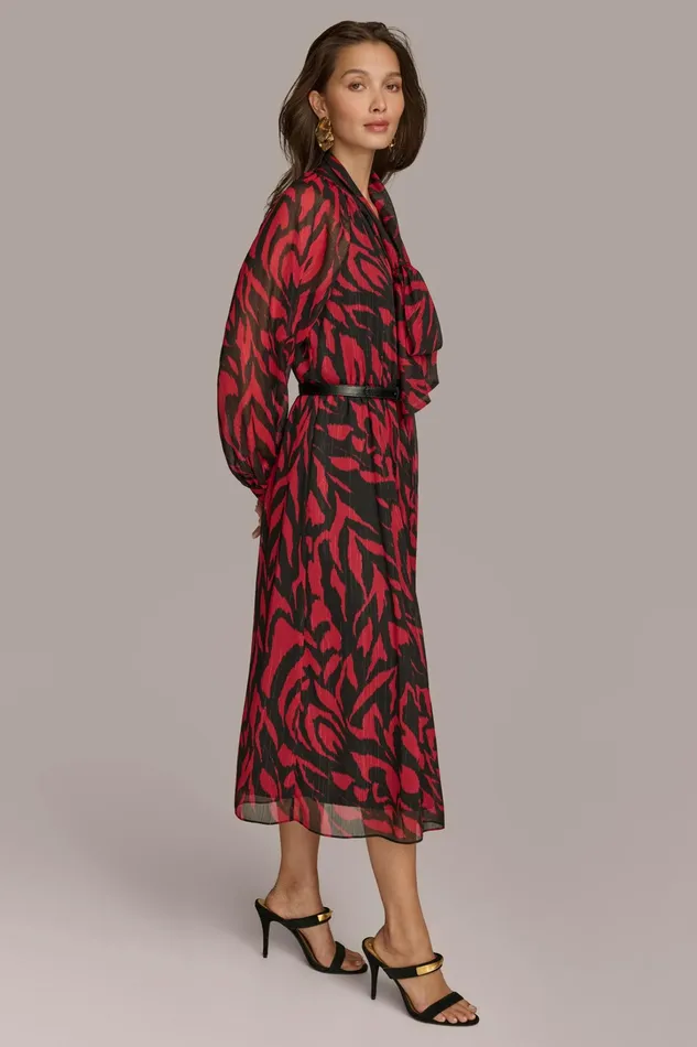 Women Dresses And Jumpsuits Donna Karan CHIFFON SHIRT DRESS MIDI WITH BELT Redblack Multi