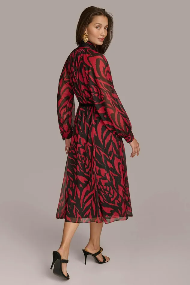 Women Dresses And Jumpsuits Donna Karan CHIFFON SHIRT DRESS MIDI WITH BELT Redblack Multi