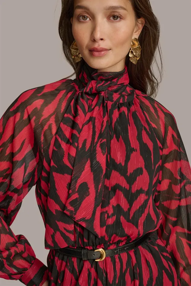 Women Dresses And Jumpsuits Donna Karan CHIFFON SHIRT DRESS MIDI WITH BELT Redblack Multi
