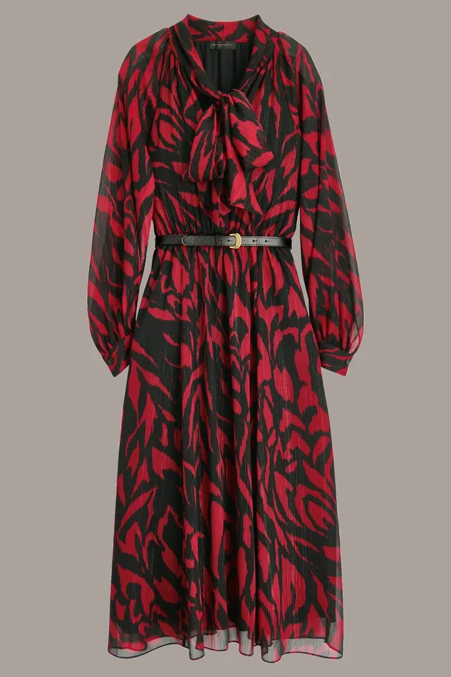 Women Dresses And Jumpsuits Donna Karan CHIFFON SHIRT DRESS MIDI WITH BELT Redblack Multi