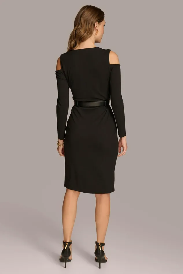 Women Dresses And Jumpsuits Donna Karan COLD SHOULDER DRESS WITH CHAIN BELT Black