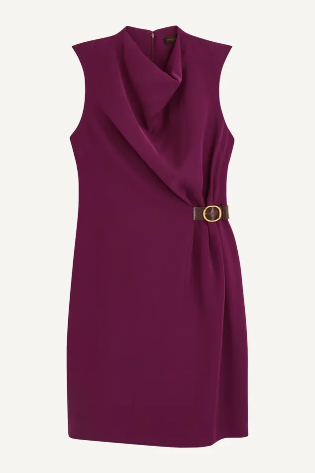 Women Dresses And Jumpsuits Donna Karan MOCK NECK DRESS WITH SIDE BELT Elderberry