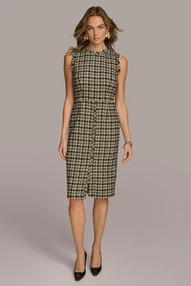 Women Dresses And Jumpsuits Donna Karan TWEED SHEATH DRESS Black Multi
