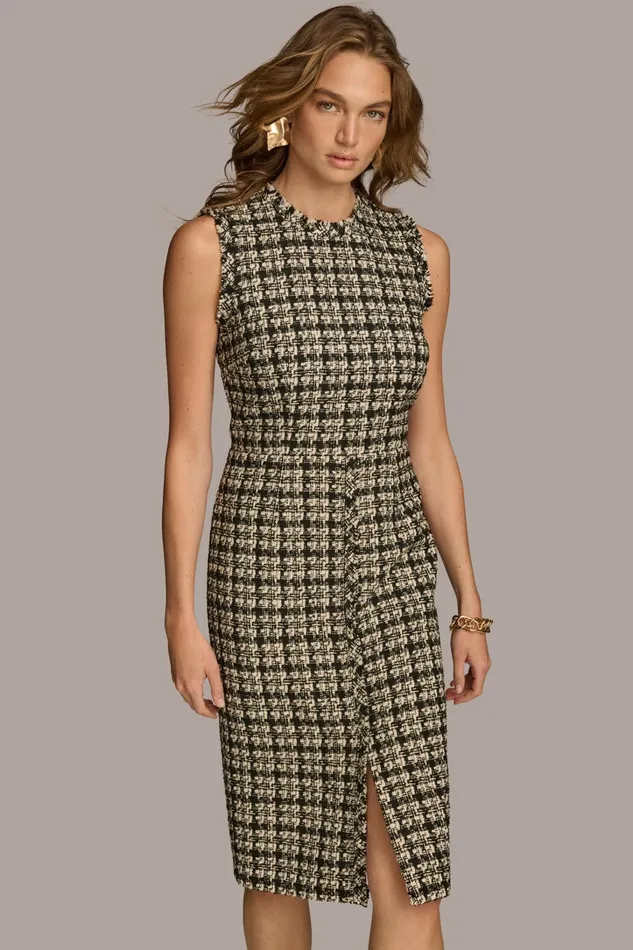Women Dresses And Jumpsuits Donna Karan TWEED SHEATH DRESS Black Multi
