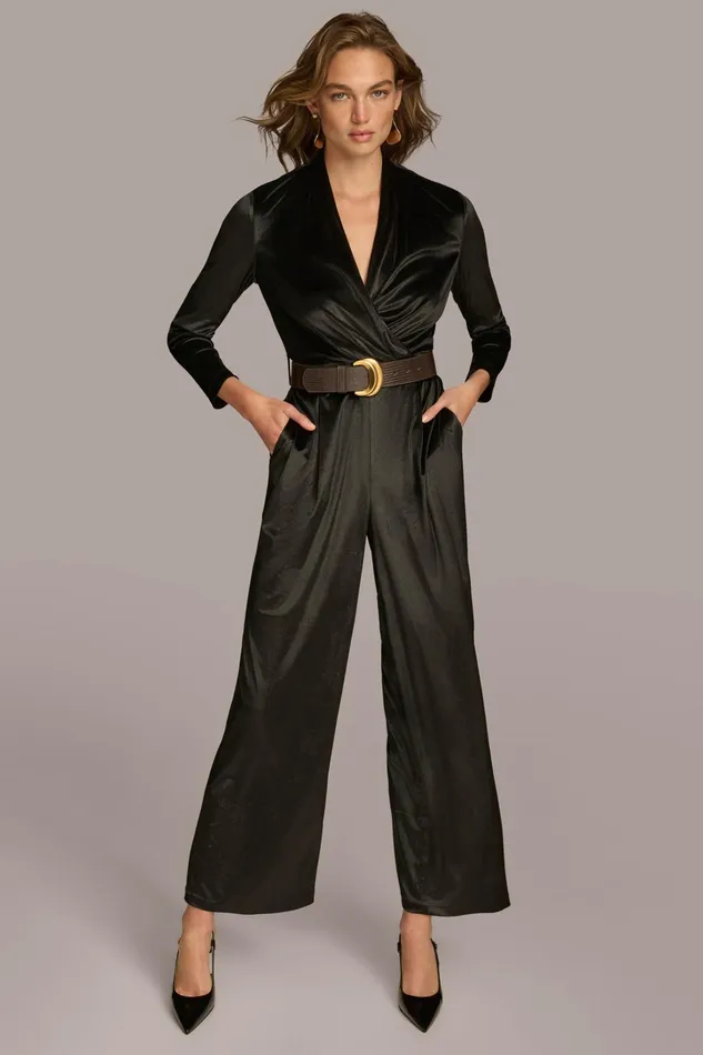 Women Dresses And Jumpsuits Donna Karan VELVET VNECK JUMPSUIT Black