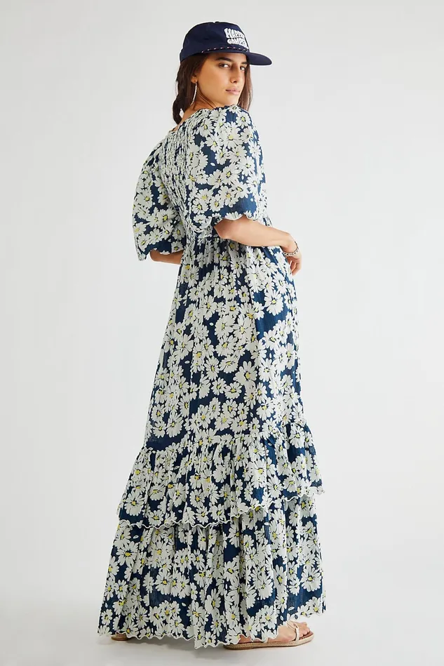 Women Dresses Free People Viscose Dobby Maxi Dress Blue Daisy