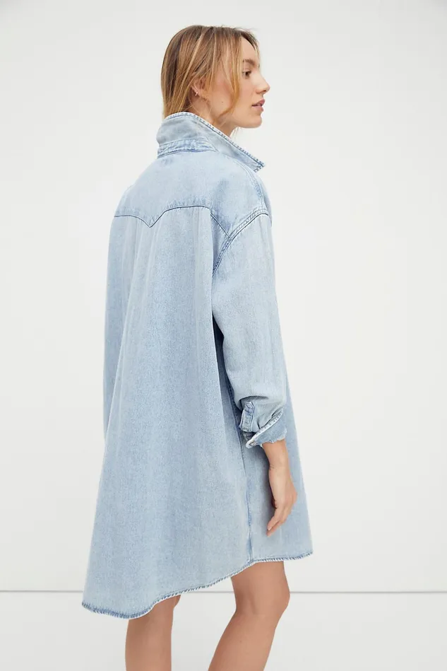 Women Dresses Free People Wrangler Denim Western Dress Light Blue