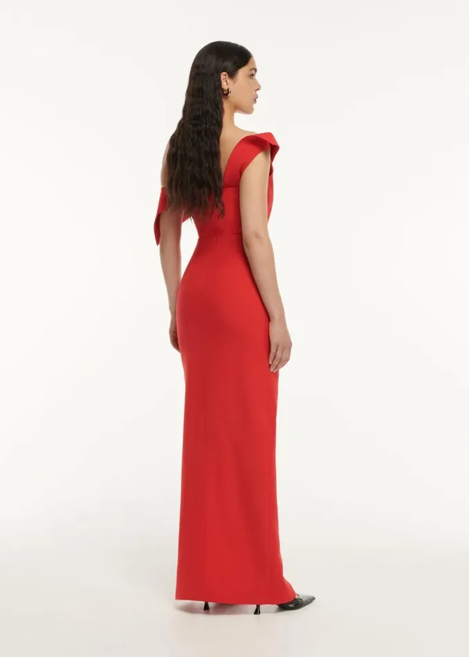 Women Dresses Roland Mouret Asymmetric Drape Wool Silk Maxi Dress