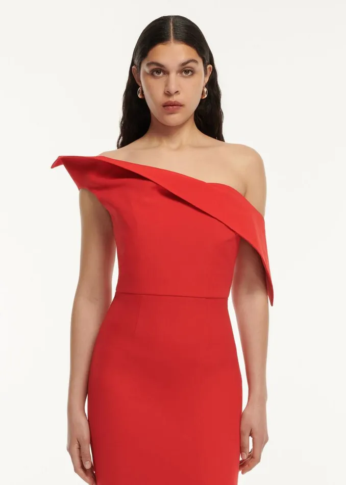 Women Dresses Roland Mouret Asymmetric Drape Wool Silk Maxi Dress