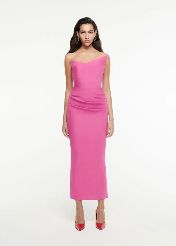 Women Dresses Roland Mouret Asymmetric Geometric Silk Wool Midi Dress
