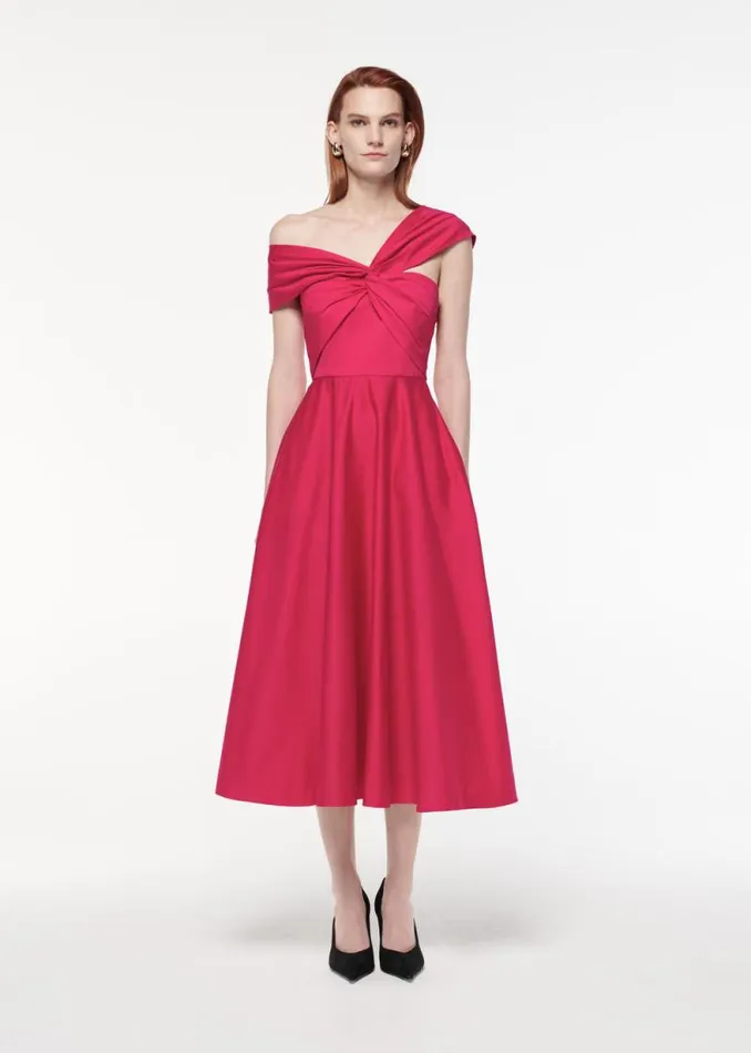 Women Dresses Roland Mouret Asymmetric Stretch Cotton Poplin Midi Dress