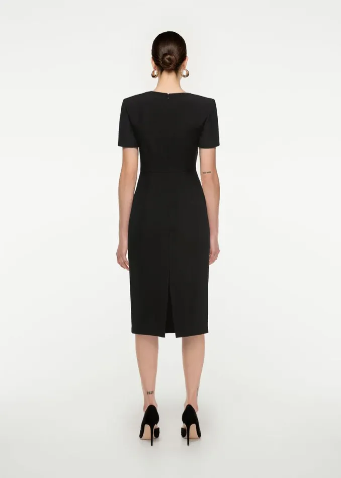 Women Dresses Roland Mouret Short Sleeve Drape Silk Wool Midi Dress
