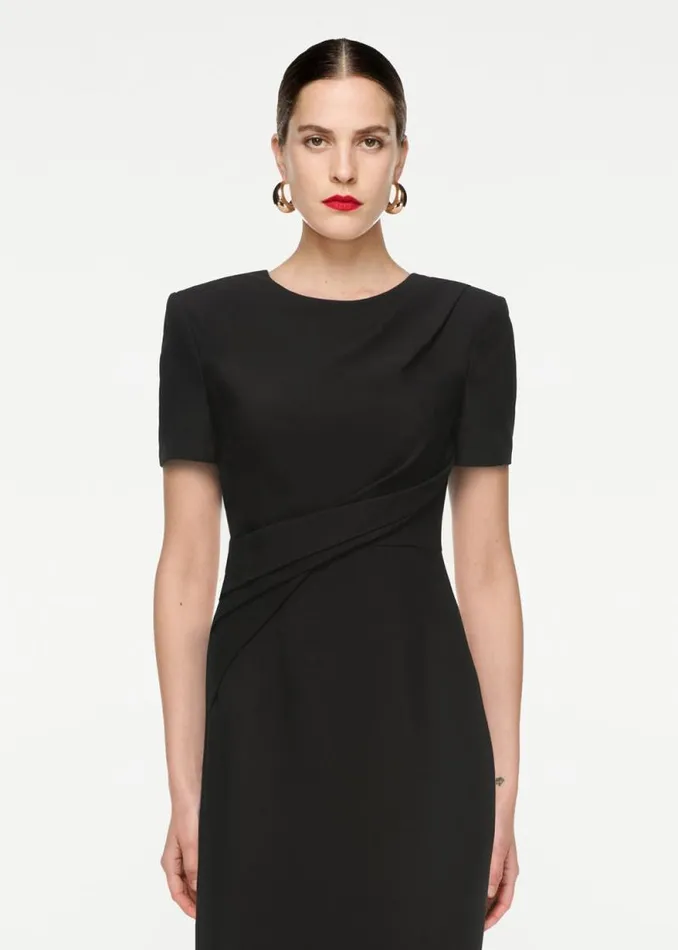 Women Dresses Roland Mouret Short Sleeve Drape Silk Wool Midi Dress